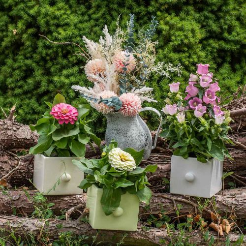 Article Jardinière en céramique, tiroir pour planter, carré, 12×10,5×9,5cm 3 pcs
