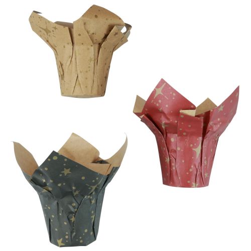 Article Jardinière papier étoiles rouge/anthracite/naturel Ø9,5cm H10cm 9pcs