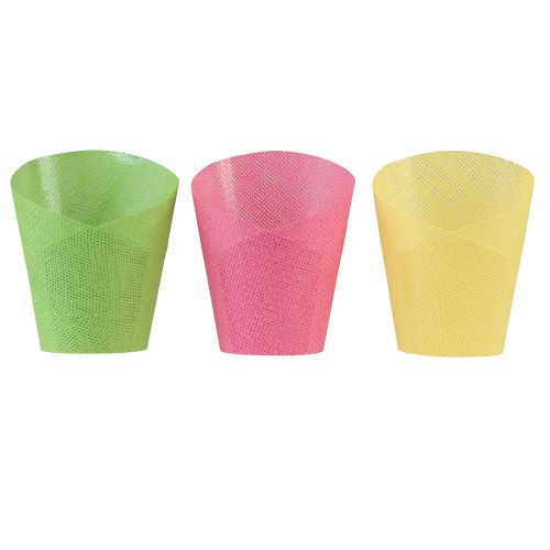 Jardinière papier tressé rose, jaune, vert Ø7cm H13cm 12pcs