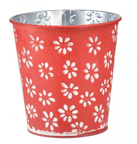 Jardinière rouge blanc pot de fleur floral métal Ø12,5cm H11,5cm