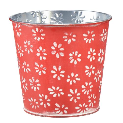 Jardinière rouge blanc mini pot de fleur floral métal Ø10,5cm H10,5cm