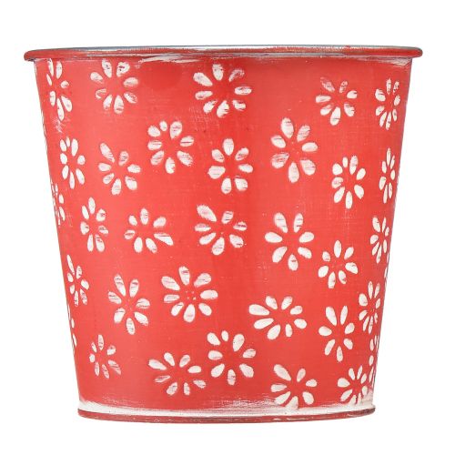 Article Jardinière rouge blanc mini pot de fleur floral métal Ø10,5cm H10,5cm