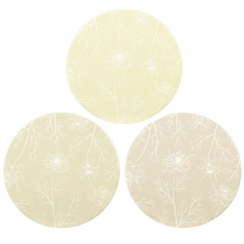 Dessous de verre Décoration de table Fleurs Beige Marron Ø20cm 3 Pcs