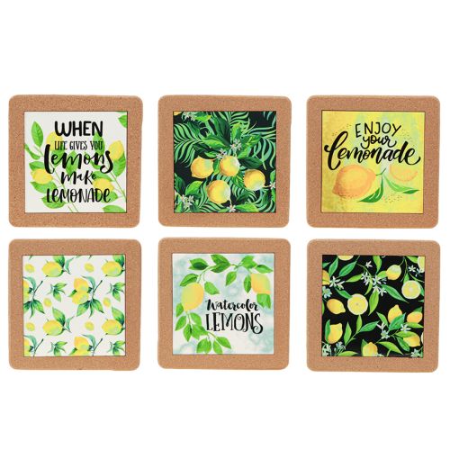Article Dessous de Verre Set de Table Citron Été Assorti 19,5×19,5cm 6pcs