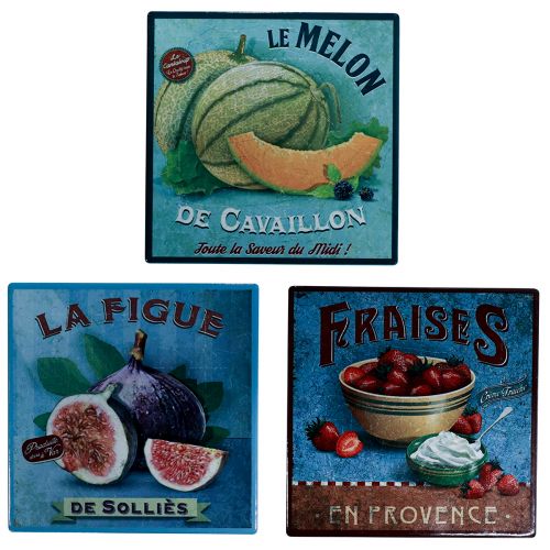 Dessous de verre en céramique motif fruit vintage 15x15cm 3pcs