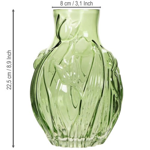 Article Vase en verre à motif de tulipe en relief, pour la décoration intérieure, 22,5 cm