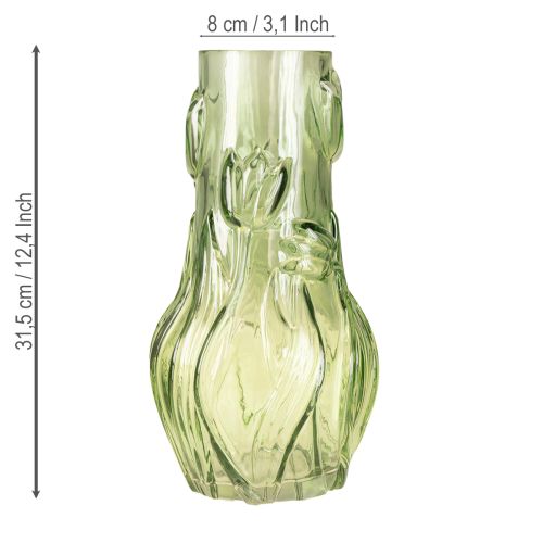 Article Vase en verre orné d&#39;un motif de tulipe en relief pour une décoration harmonieuse, 30 cm