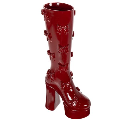 Vase décorative en forme de botte avec design de nœuds, 37 cm, bordeaux, en résine