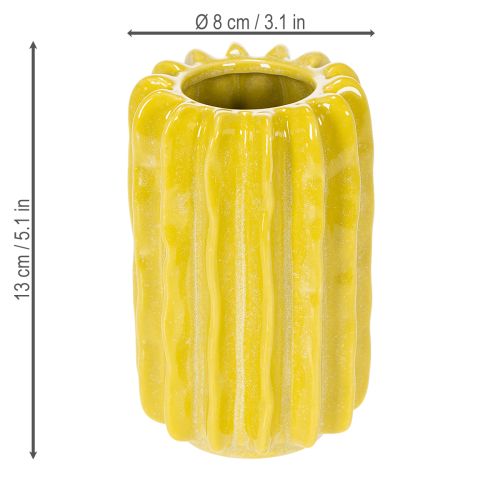 Article Vase en céramique motif cactus, design rainuré pour un intérieur moderne, 13 cm, lot de 4