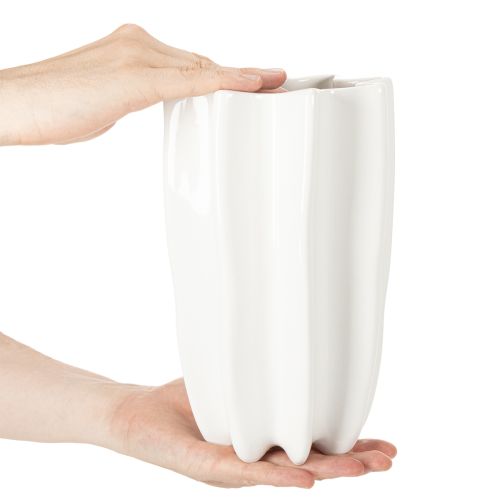 Vase en céramique blanche 24 cm avec reliefs décoratifs | Floristik24.fr
