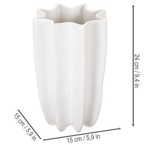 Vase en céramique blanche 24 cm avec reliefs décoratifs | Floristik24.fr