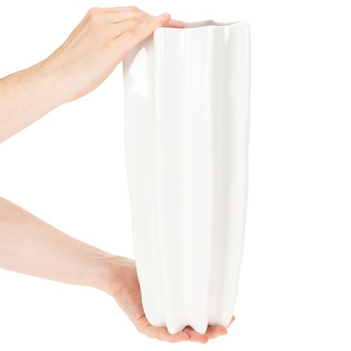 Vase décoratif blanc en céramique, surface ondulée, 38 cm | Floristik24.fr