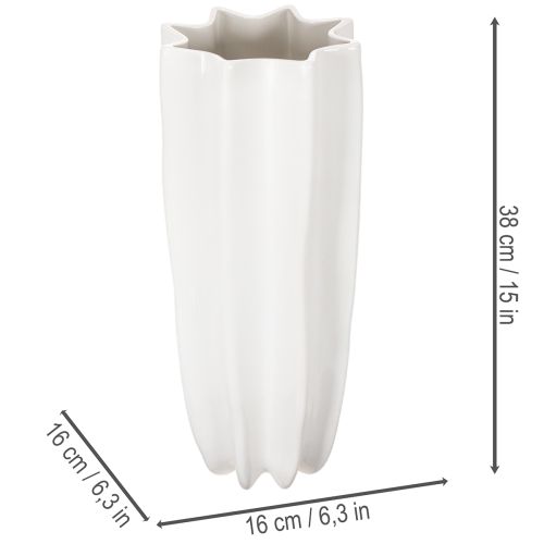 Vase décoratif blanc en céramique, surface ondulée, 38 cm | Floristik24.fr