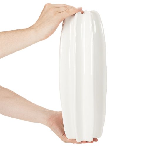 Vase en céramique blanche à structure rainurée 40 cm | Floristik24.fr