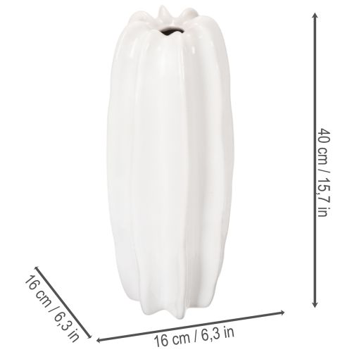 Vase en céramique blanche à structure rainurée 40 cm | Floristik24.fr