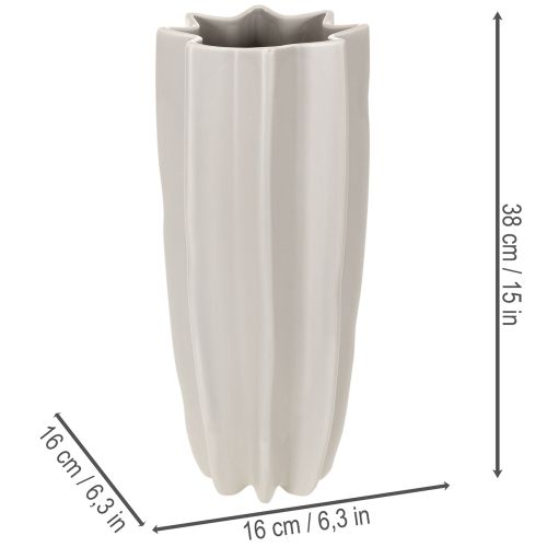 Vase haut ondulé en céramique gris taupe mat 38 cm | Floristik24.fr