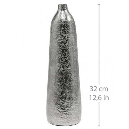 Vase déco métal martelé vase fleur argent Ø9.5cm H32cm