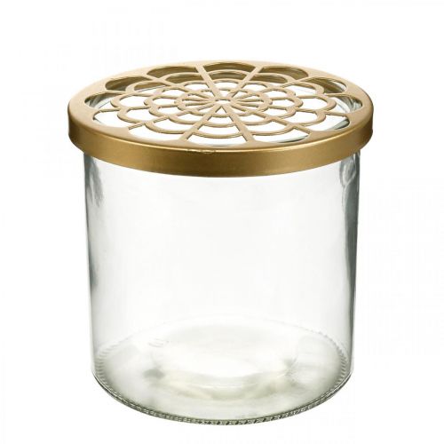Article Vase en verre avec couvercle enfichable, grille enfichable, vase de table avec aide enfichable H10cm Ø10cm