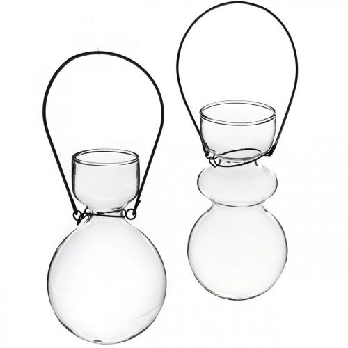 Mini vases en verre pour support suspendu bulbeux H11/11,5cm lot de 2