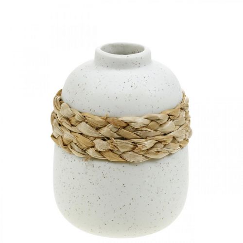 Vase fleur céramique blanche et jonc de mer Petit vase de table H10,5cm
