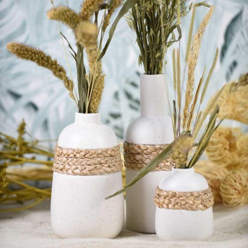 Article Vase fleur céramique blanche et jonc de mer Petit vase de table H10,5cm