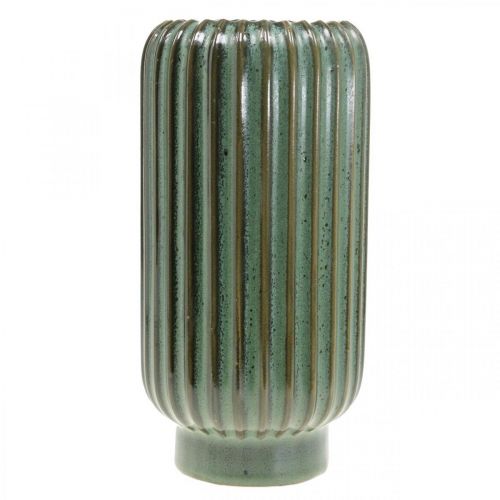 Article Vase en céramique, décorations de table, vase décoratif cannelé vert, marron Ø10,5cm H21,5cm