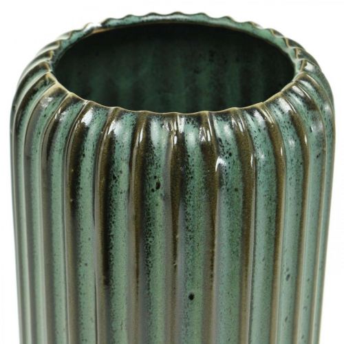 Article Vase en céramique, décorations de table, vase décoratif cannelé vert, marron Ø10,5cm H21,5cm