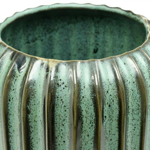 Floristik24 Vase décoratif, compositions florales, décorations de table, vase en céramique ondulée vert, marron Ø15cm H30,5cm
