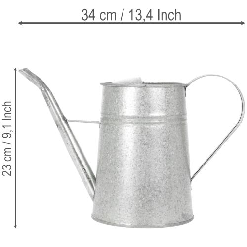 Arrosoir décoratif galvanisé, métal gris, style vintage, 1,7 L, H 23 cm, idéal pour les décorations florales et les jardinières élégantes. | Floristik24.fr