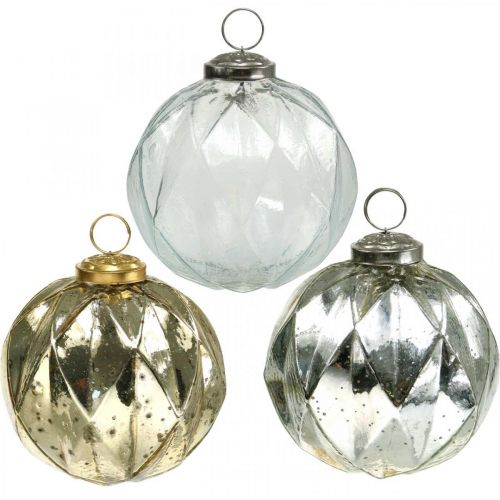 Boules de Noël vintage en verre avec motif Ø10,5cm 3pcs