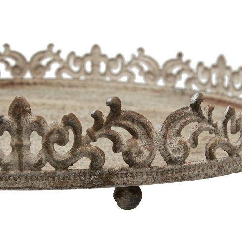 Floristik24 Plateau décoratif vintage rond avec pieds gris Ø30/35cm set de 2 pièces