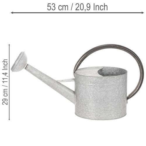 Arrosoir vintage en métal gris argenté, élégant objet de décoration de jardin, vase à fleurs, L 53 cm x H 29 cm | Floristik24.fr