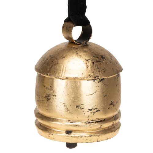 Cloche vintage dorée avec ruban velours noir H15cm