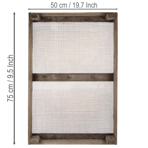 Article Boîte en bois vintage avec grille métallique, style campagnard, passoire à oignons décorative, 75×50×14cm