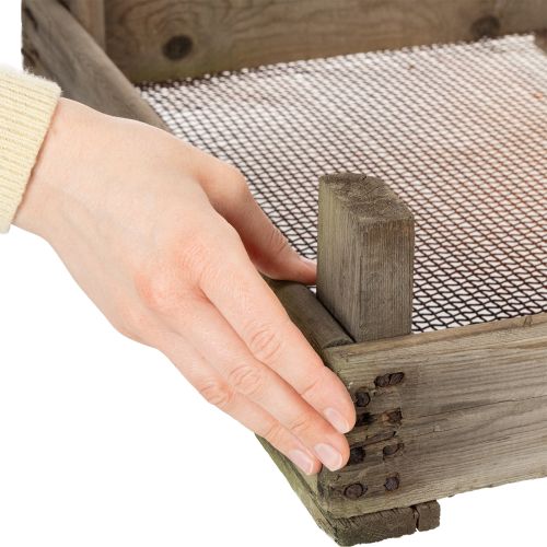 Article Boîte en bois vintage avec grille métallique, style campagnard, passoire à oignons décorative, 75×50×14cm