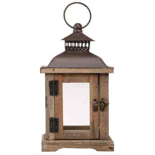 Article Lanterne vintage lanterne en bois marron foncé 15×15cm H26cm