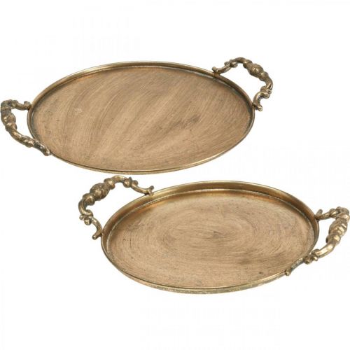 Floristik24 Plateau vintage, plateau déco doré, plateau bougie H2cm Ø25/21cm lot de 2