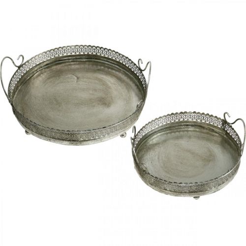 Article Plateau vintage, plateau déco argent, plateau bougie H6cm Ø31/24cm lot de 2
