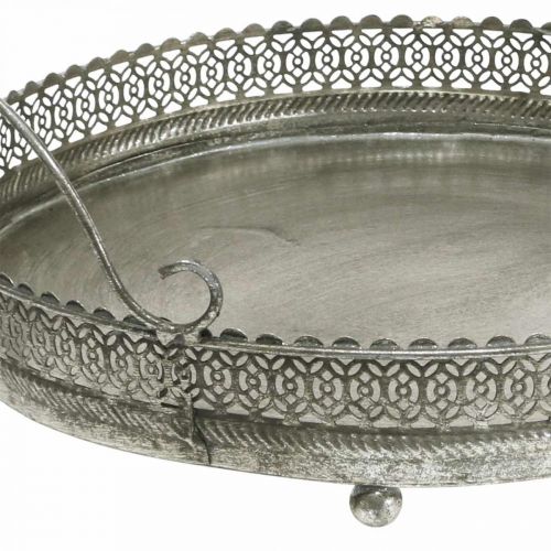 Article Plateau vintage, plateau déco argent, plateau bougie H6cm Ø31/24cm lot de 2