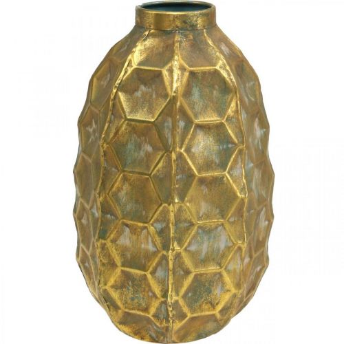 Vase vintage vase fleur doré aspect nid d&#39;abeille Ø23cm H39cm
