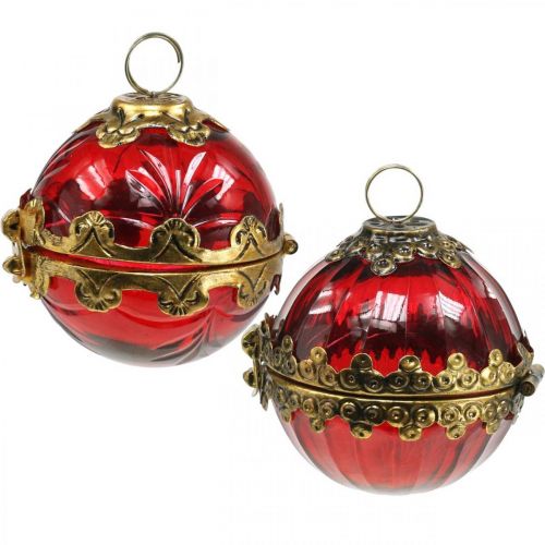 Floristik24 Boule de Noël vintage à ouvrir en verre rouge doré Ø8cm lot de 2