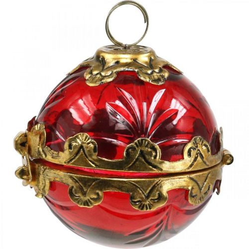 Article Boule de Noël vintage à ouvrir en verre rouge doré Ø8cm lot de 2