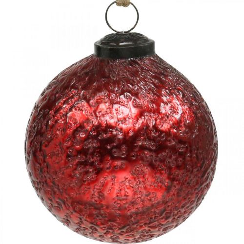 Floristik24 Boules de Noël vintage boules de sapin de Noël en verre rouge Ø10cm 2pcs