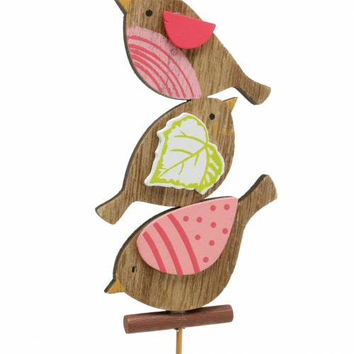 Article Décoration printanière oiseaux avec bâton bois assortis H10,5cm 12 pcs