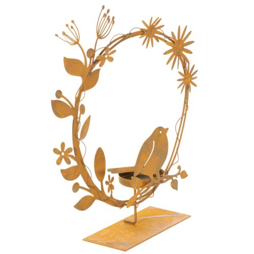 Porte-bougie chauffe-plat décoratif en forme d'oiseau et de fleur, aspect rouille, 24 × 27 × 6 cm acheter | Floristik24.fr