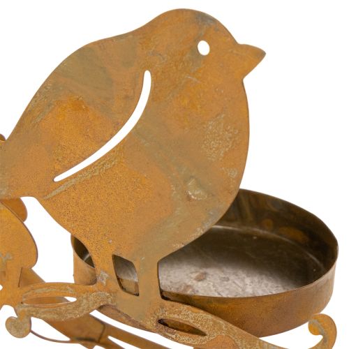 Porte-bougie chauffe-plat décoratif en forme d'oiseau et de fleur, aspect rouille, 24 × 27 × 6 cm | Floristik24.fr
