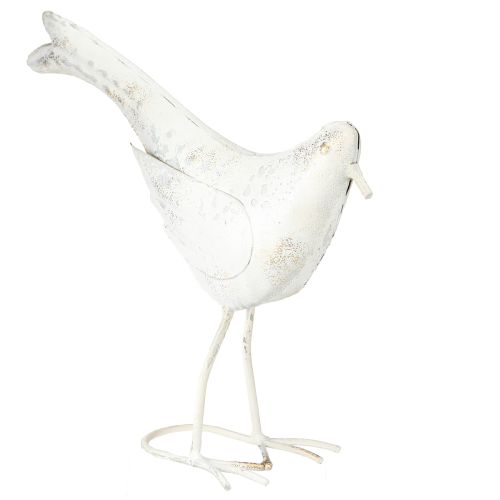 Article Décoration Oiseau Métal Blanc Vintage 29cmx24,5cm
