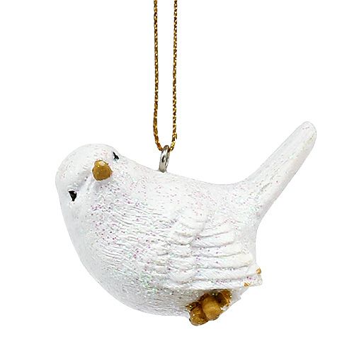 Article Oiseau blanc avec mica 5cm 3pcs