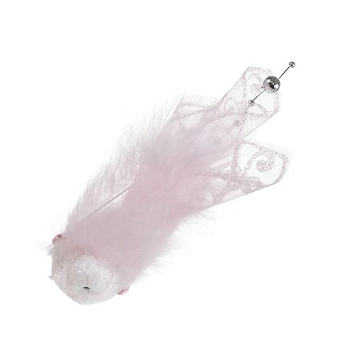 Floristik24 Oiseau sur clip 14cm rose, mica 2pcs