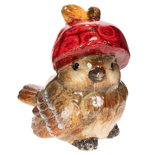 Décoration en céramique oiseau avec bonnet pomme rouge 13cm acheter | Floristik24.fr